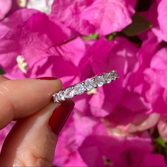 14k gold over 925 diamond eternity wedding band - Picture 16 of 16